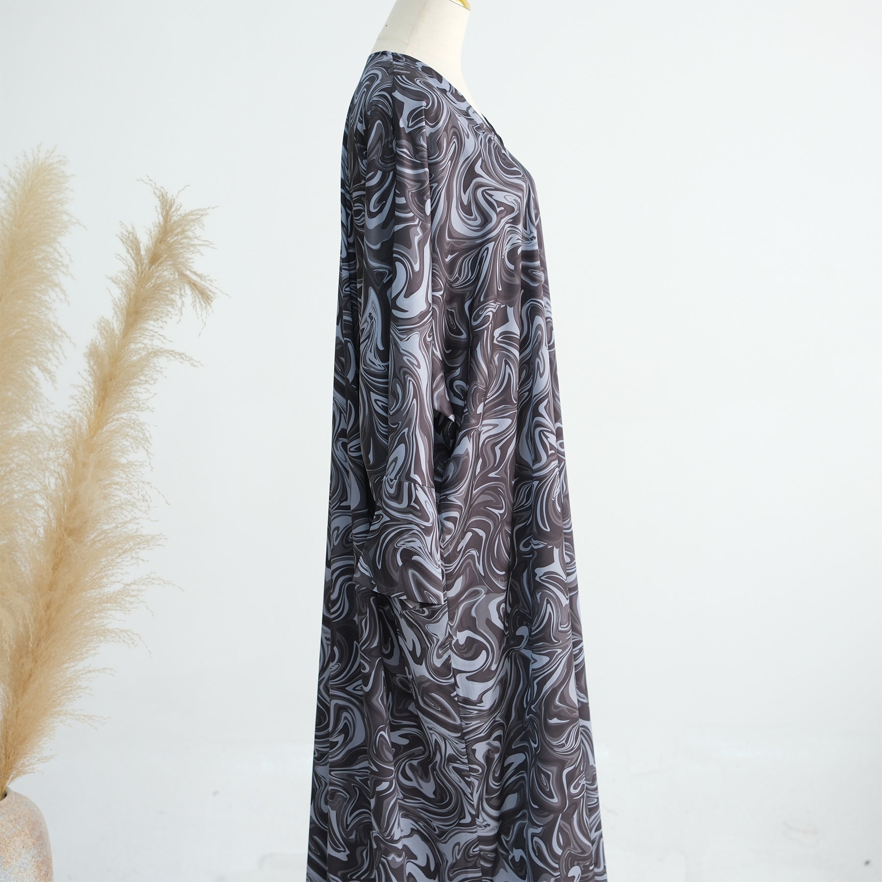 LR976 Printed boutonniere ankle length dress