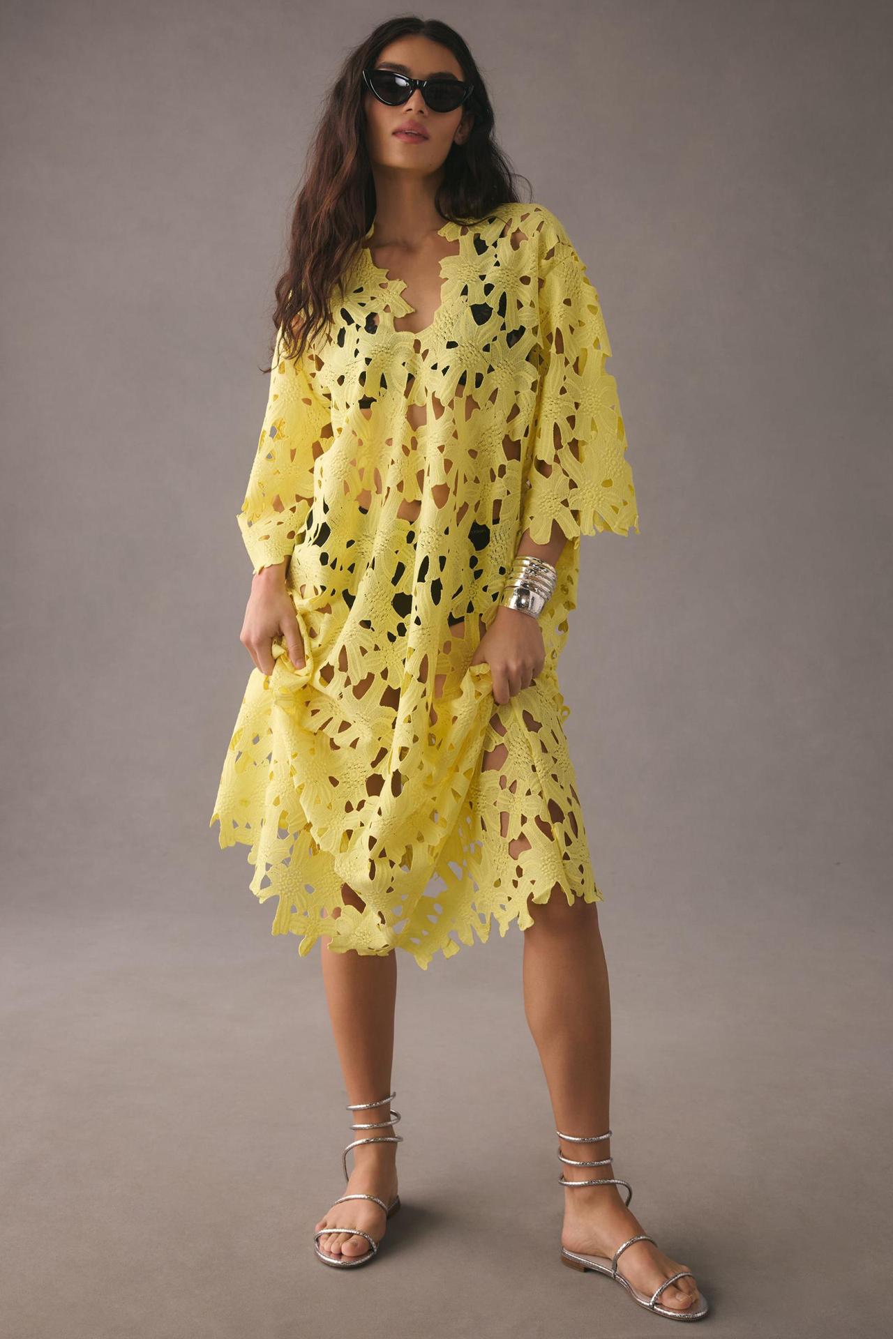 2387 Casual Loose Beach Vacation Cover Up Lace Shirt
