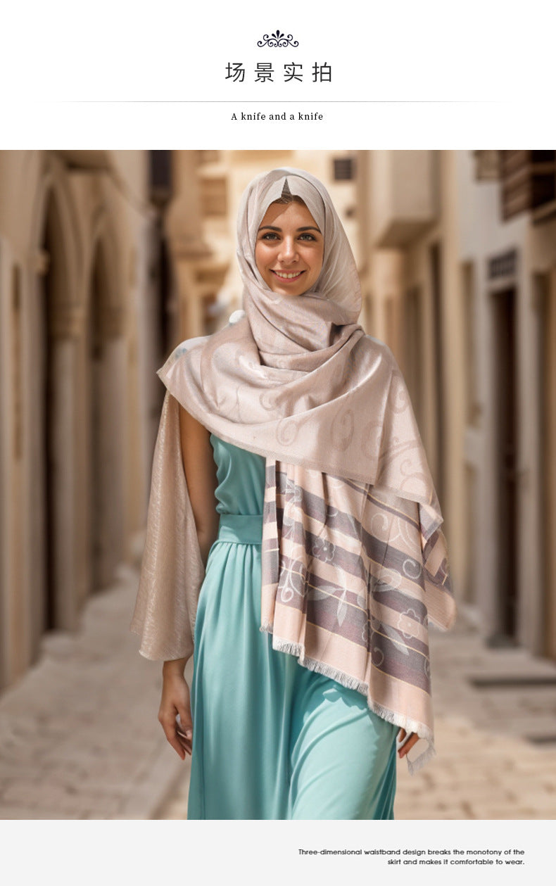 03-9 Striped scarf ethnic style Iranian Turkish hijab/tudung