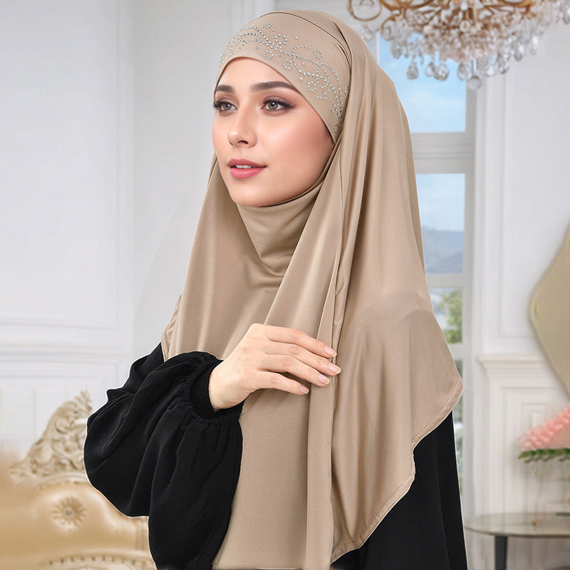 RS051 Crystal hemp solid color hot diamond hijab cap