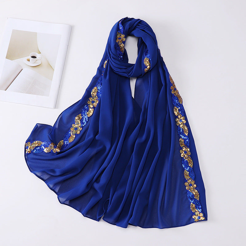 MSL228 plain pearl chiffon Selendang tudung lace Bronzing