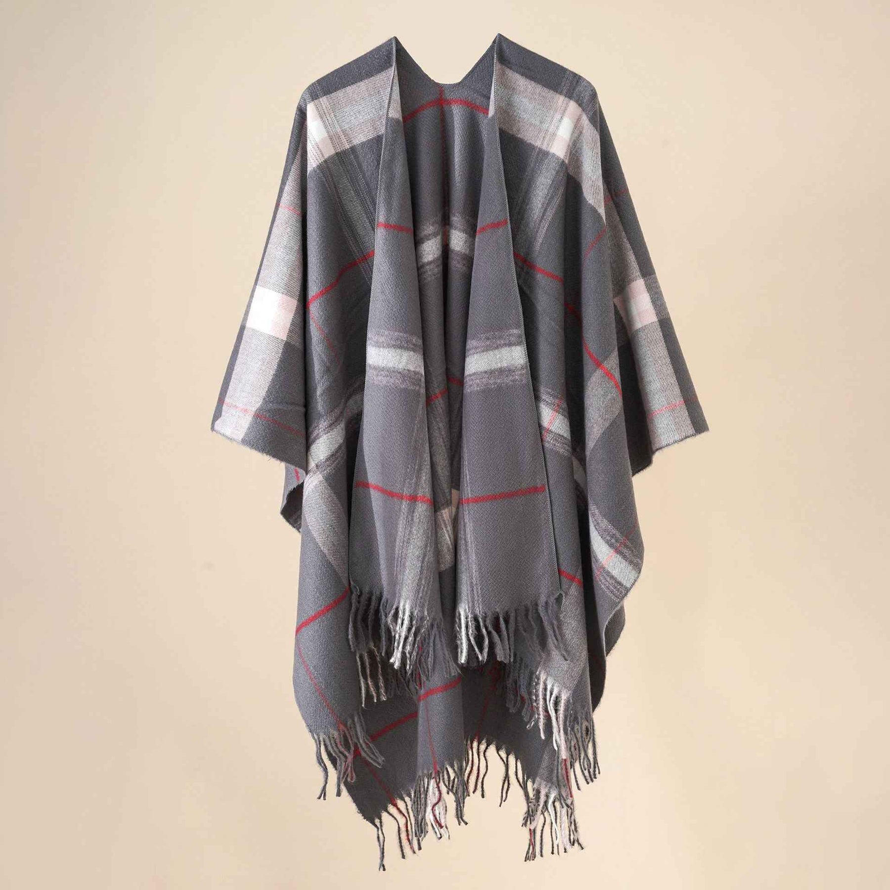 Plaid blanket warm fringed cardigan shawl for autumn and winter