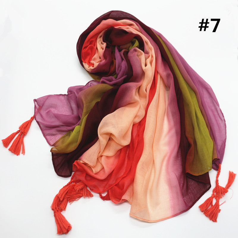 xmr Rainbow cotton and linen scarf Gradient hijab hijab/tudung printed hijab printed scarf - MinYang Fashion Apparel Accessory Manufacturer
