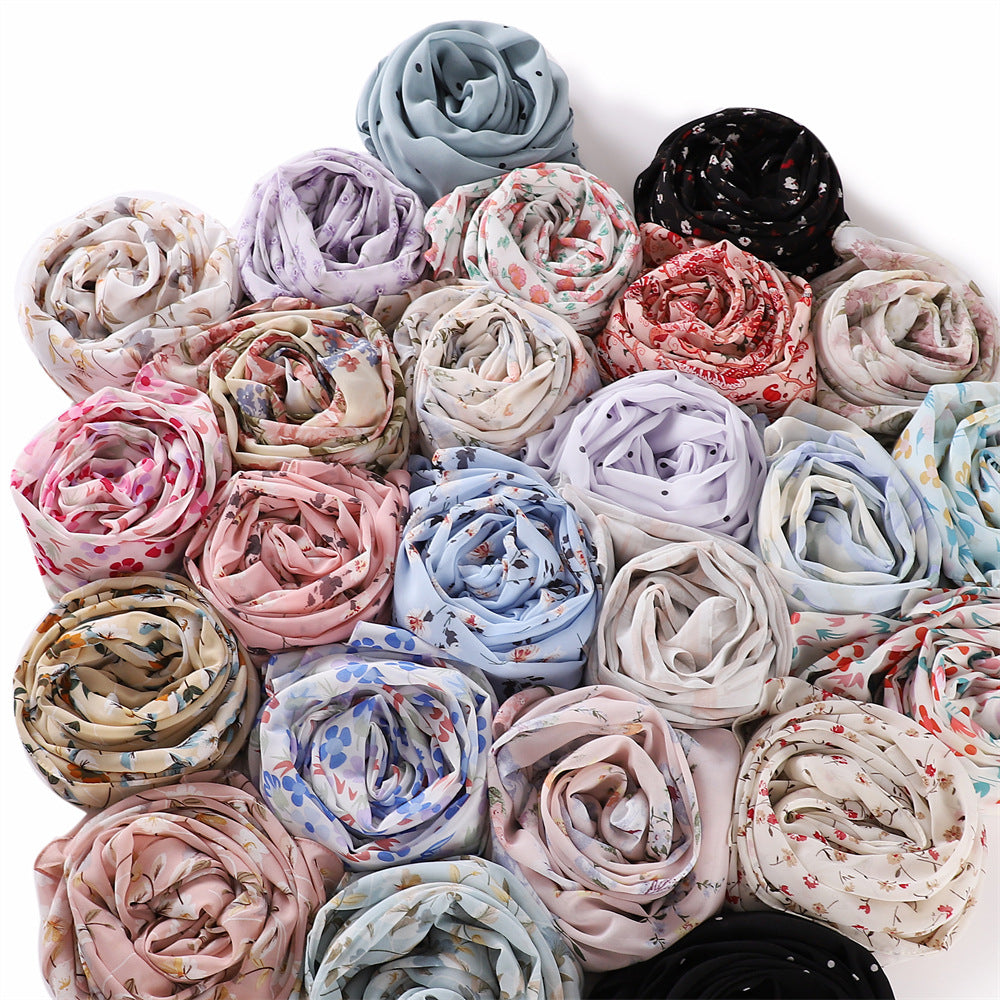 YH1-282 Breathable pearl chiffon print hijab