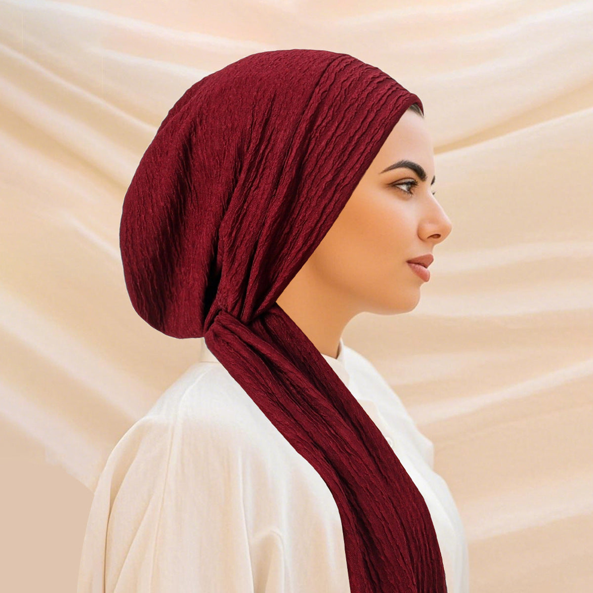 QD040 Solid color elastic wrinkled long tail cap