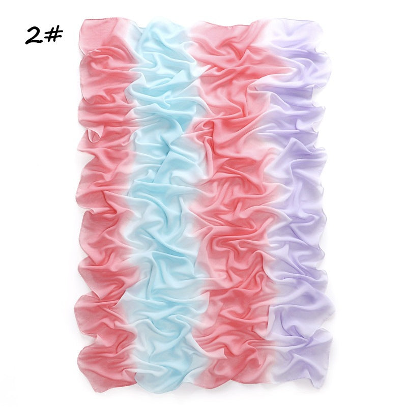YZ19 Candy color print gradient rainbow stripe pearl chiffon hijab hijab/tudung printed hijab printed scarf Gradient