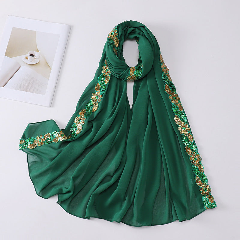 MSL228 plain pearl chiffon Selendang tudung lace Bronzing