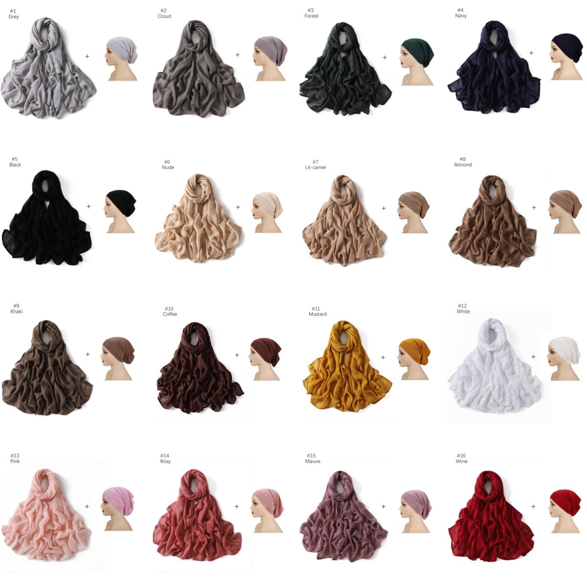 YZ235 Wide Edge Thin Modal Large Size Hijab/Scarf With Cap Set