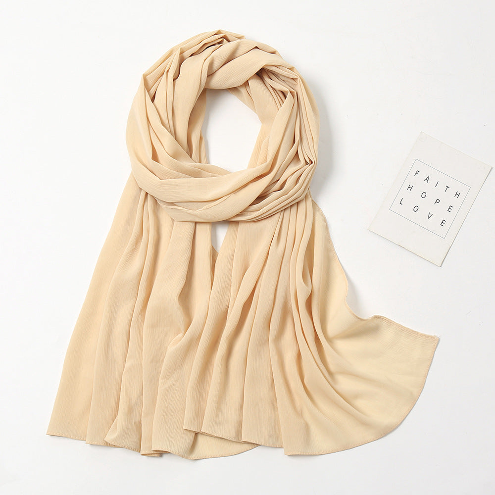 YW72 plain pleated pearl chiffon hijab
