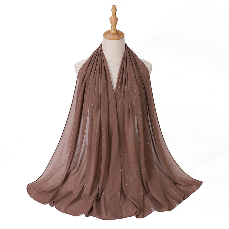 MSL289 plain pearl chiffon hot stamping diamond hijab scarf - MinYang Fashion Apparel Accessory Manufacturer