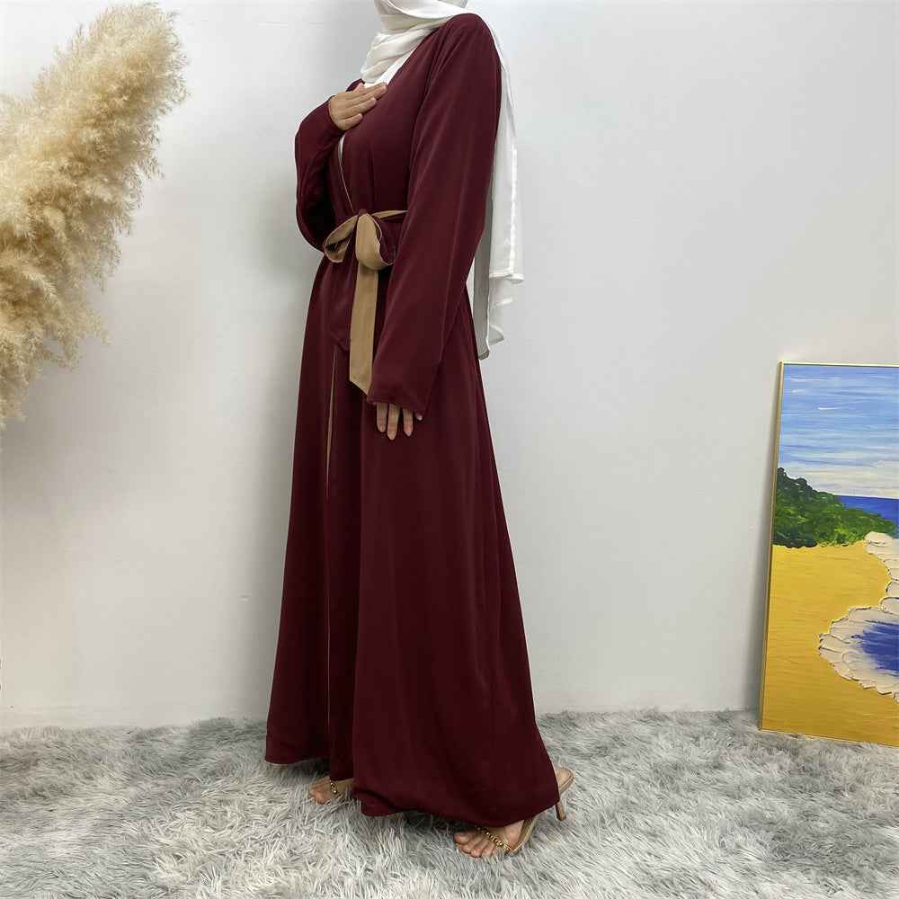 1991 Solid color reversible cardigan with pockets and tie abaya