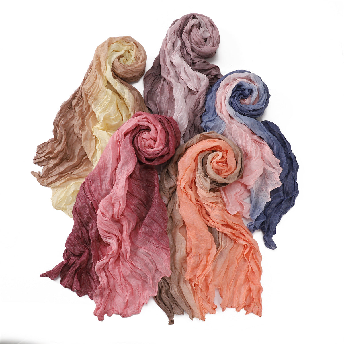 YZ205 Cotton and linen gradient wrinkled dyed long scarf hijab hijab/tudung printed hijab printed scarf Gradient - MinYang Fashion Apparel Accessory Manufacturer