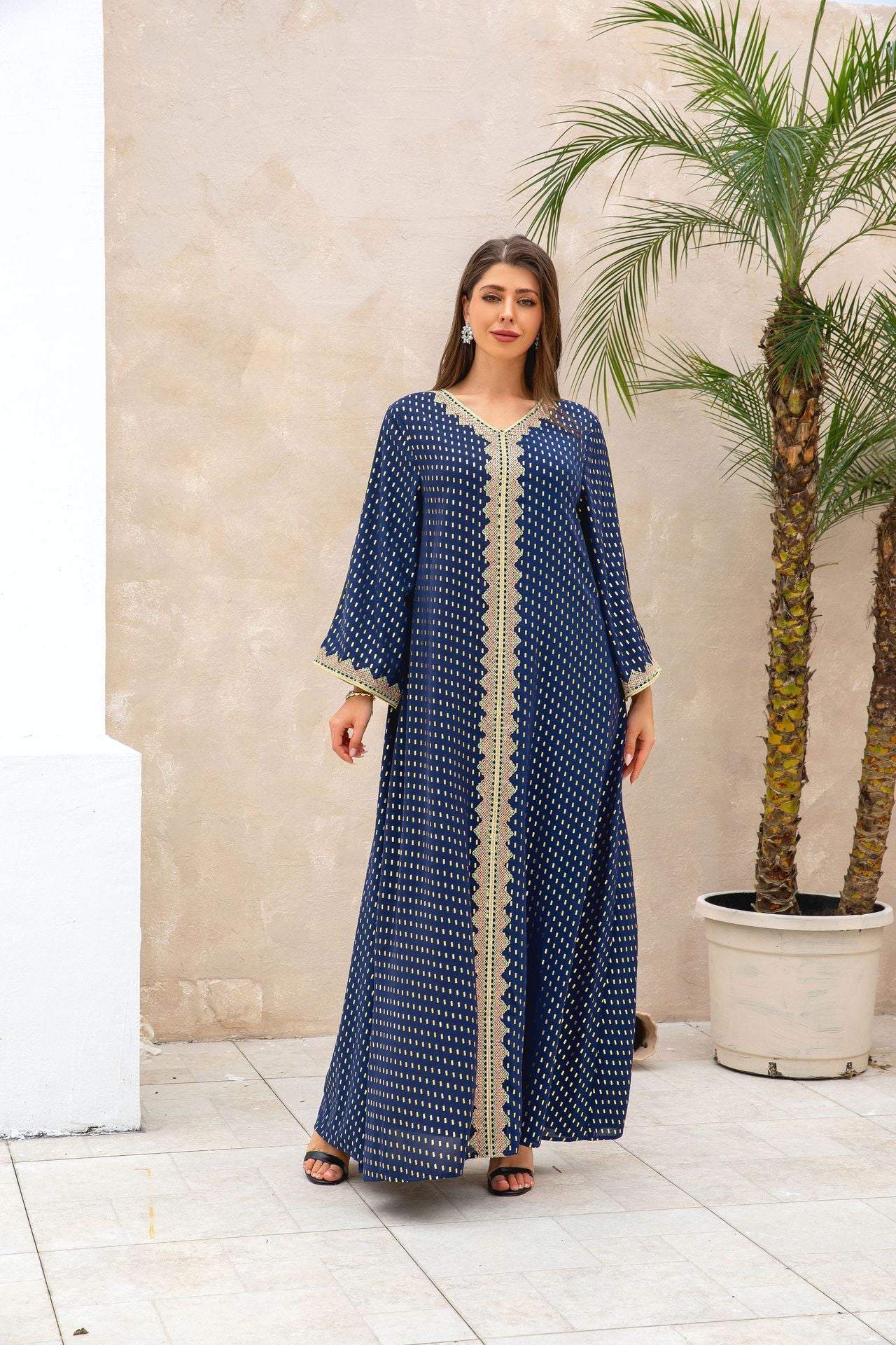 ZD004 Muslim robe gold stamping simple lace slim fit Dubai women's dress abaya Dresses/gowns