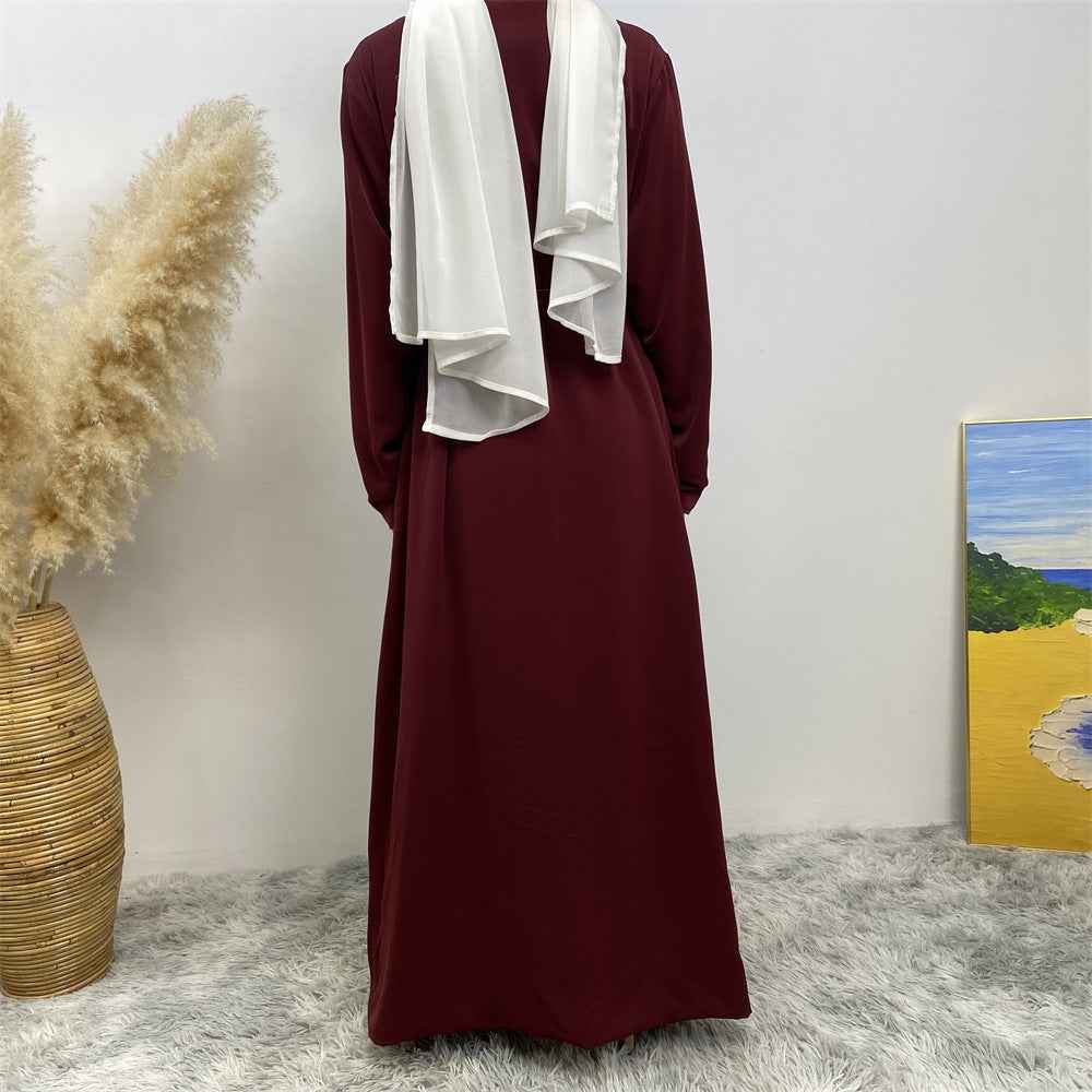 1991 Solid color reversible cardigan with pockets and tie abaya