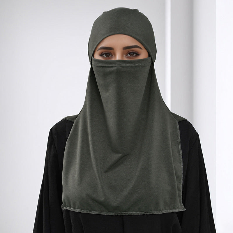 MSL095 Crystal hemp face covering solid color hijab cap