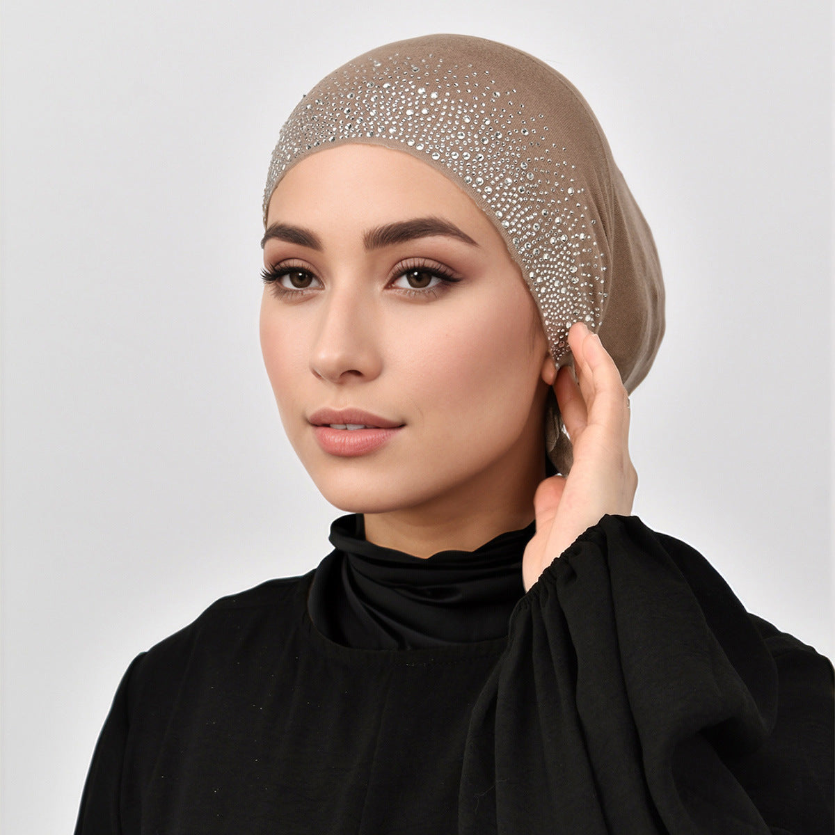 RS059 Rhinestone bandage mercerized cotton hijab cap