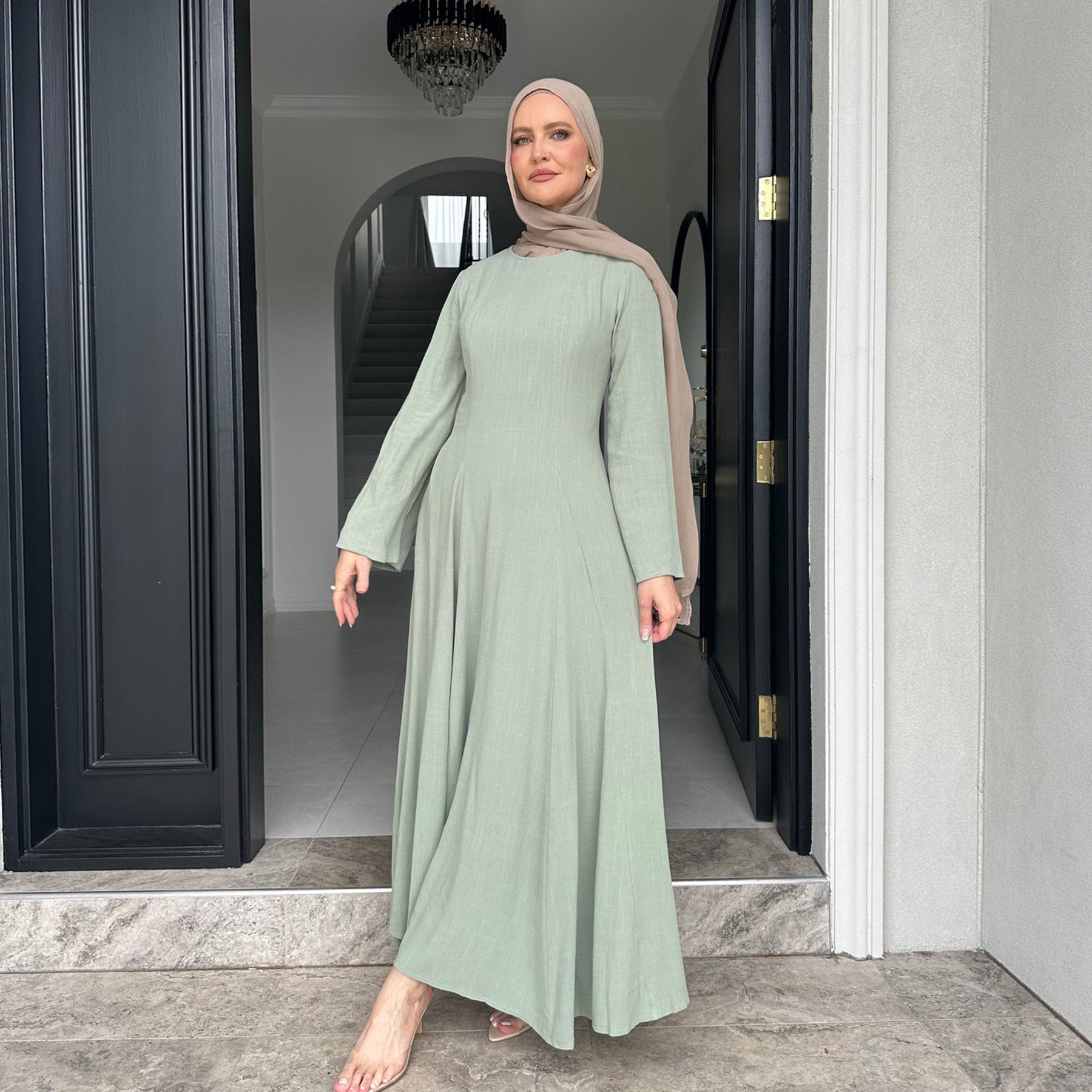 LR941 Abaya solid color swing dress with straps