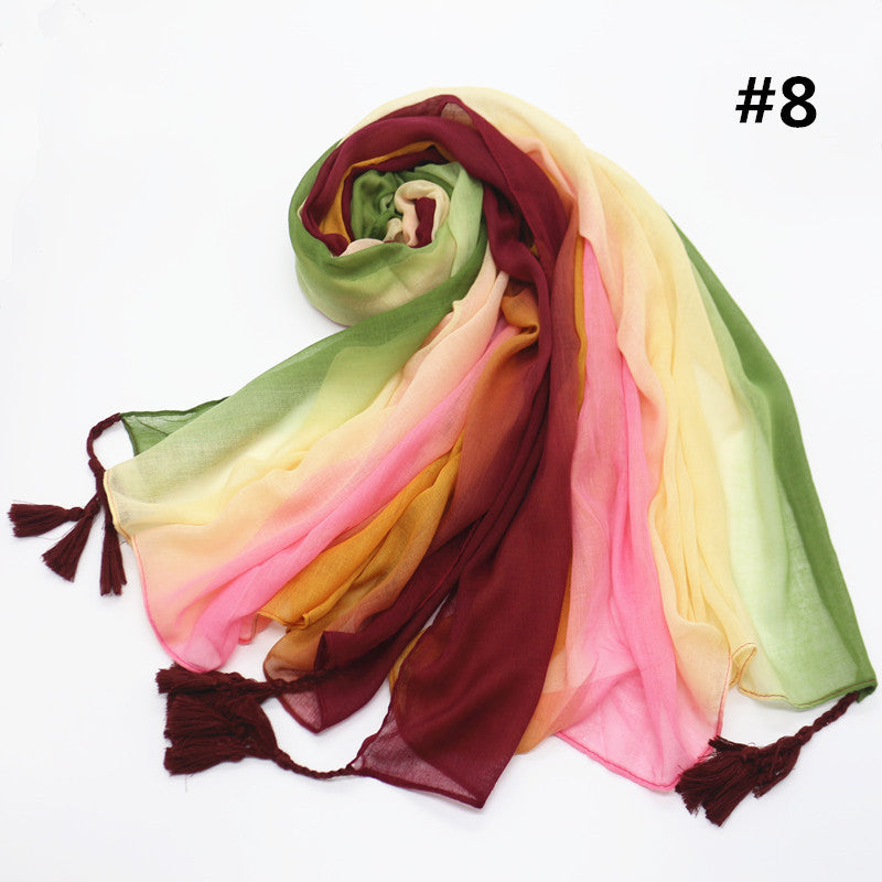 xmr Rainbow cotton and linen scarf Gradient hijab hijab/tudung printed hijab printed scarf - MinYang Fashion Apparel Accessory Manufacturer