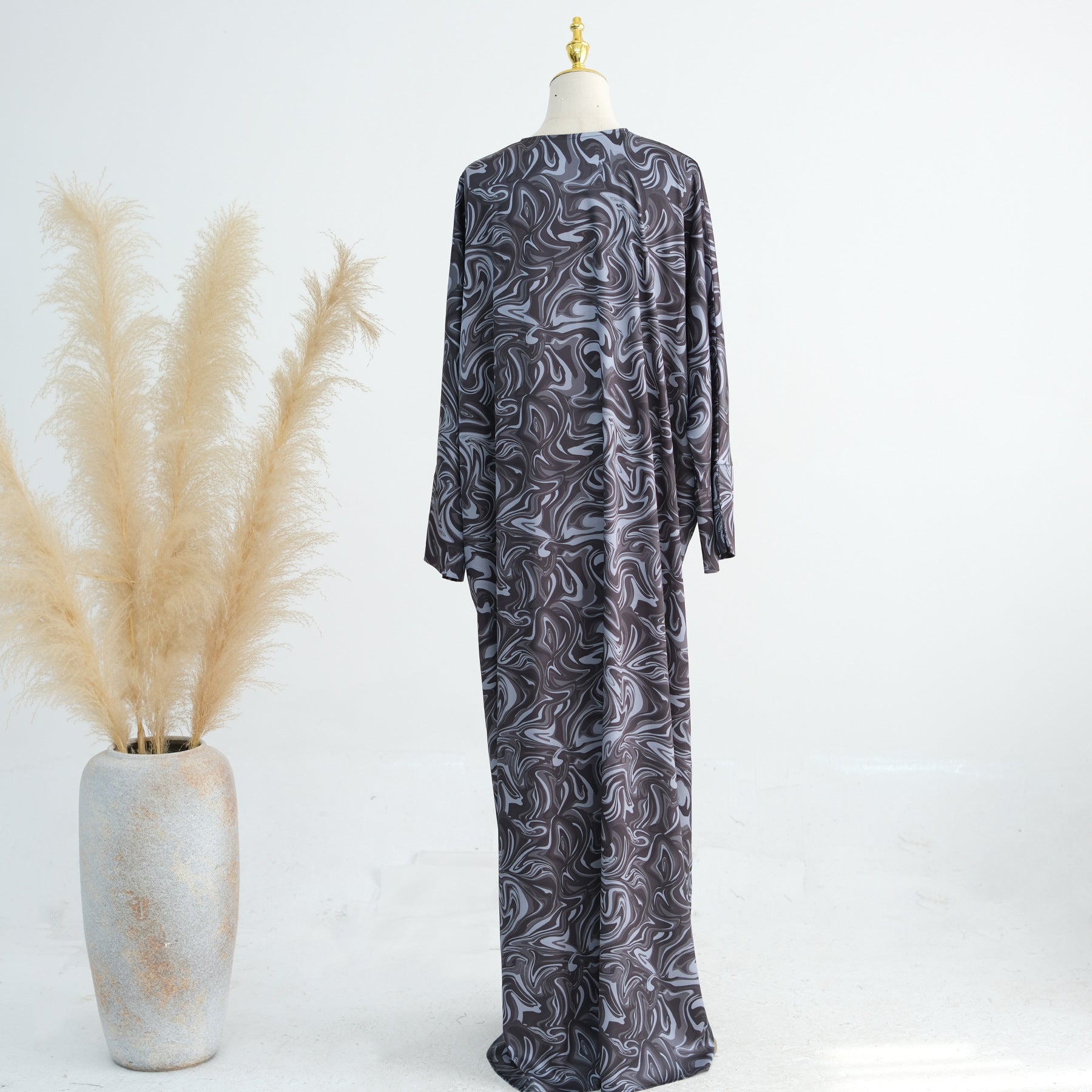 LR976 Printed boutonniere ankle length dress