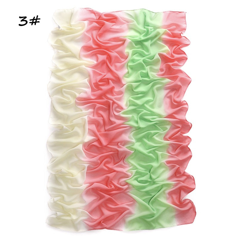 YZ19 Candy color print gradient rainbow stripe pearl chiffon hijab hijab/tudung printed hijab printed scarf Gradient