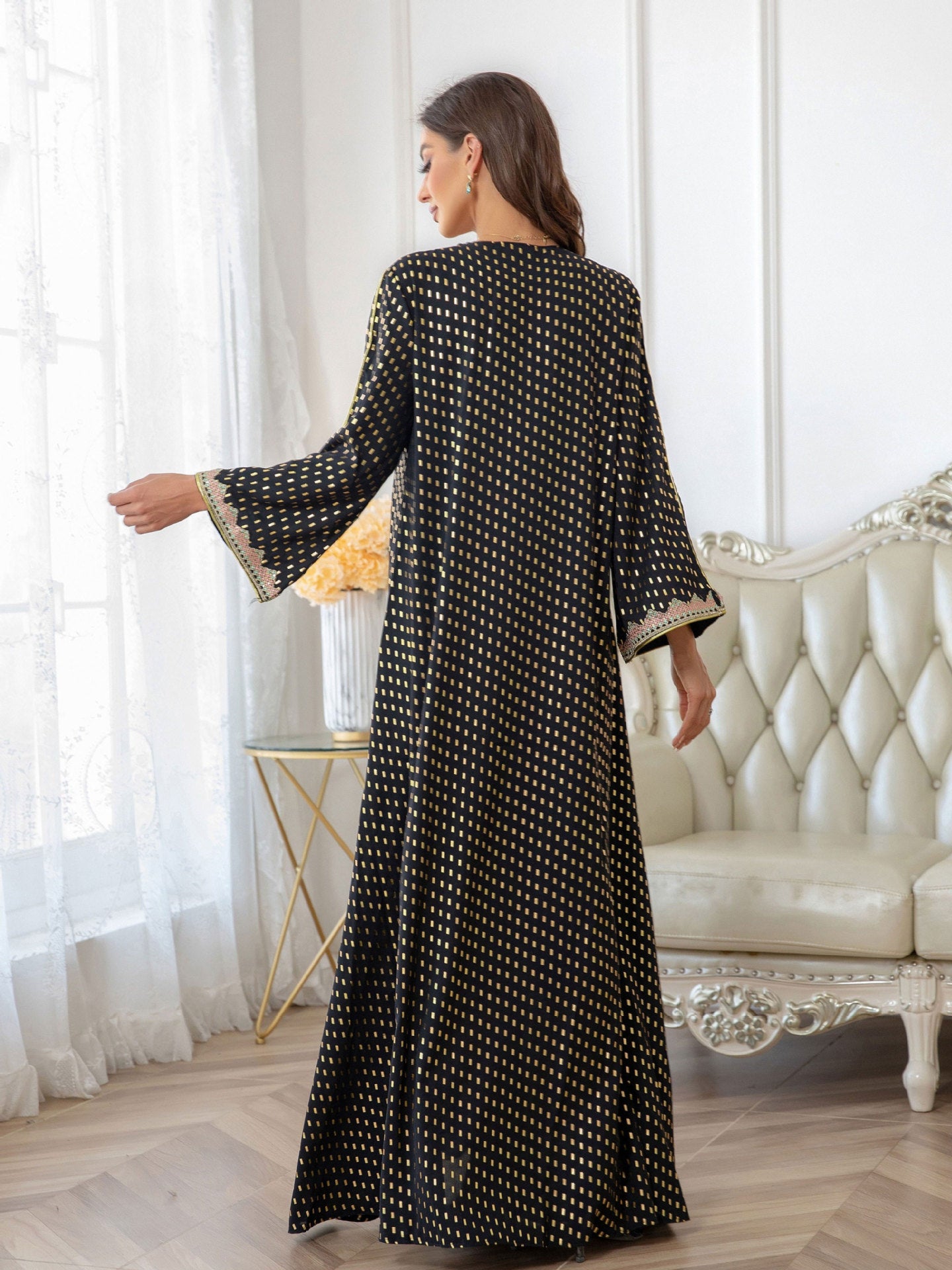 ZD004 Muslim robe gold stamping simple lace slim fit Dubai women's dress abaya Dresses/gowns