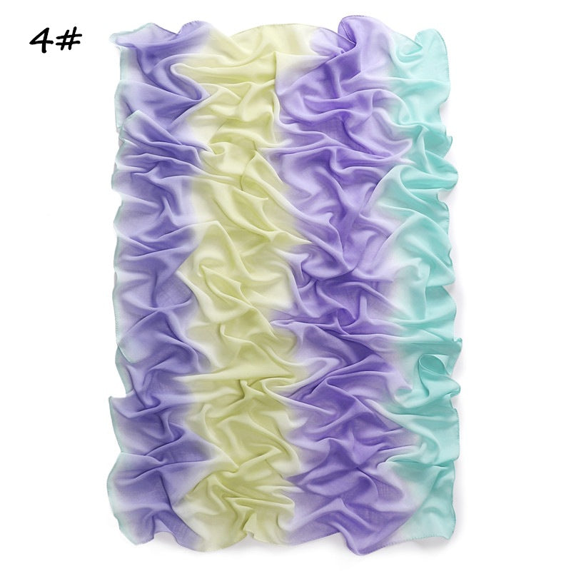 YZ19 Candy color print gradient rainbow stripe pearl chiffon hijab hijab/tudung printed hijab printed scarf Gradient