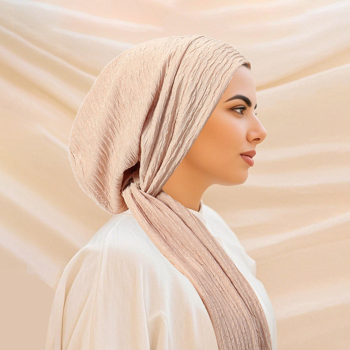 QD040 Solid color elastic wrinkled long tail cap