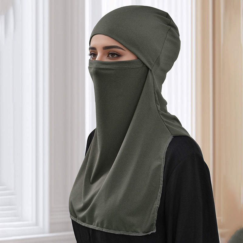 MSL095 Crystal hemp face covering solid color hijab cap