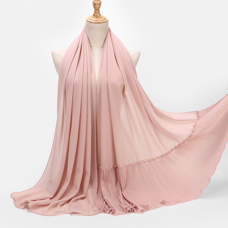 MSL055 bufanda hijab de gasa lisa plisada con perlas