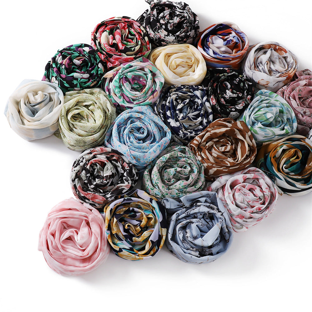 YH1-282 Breathable pearl chiffon print hijab