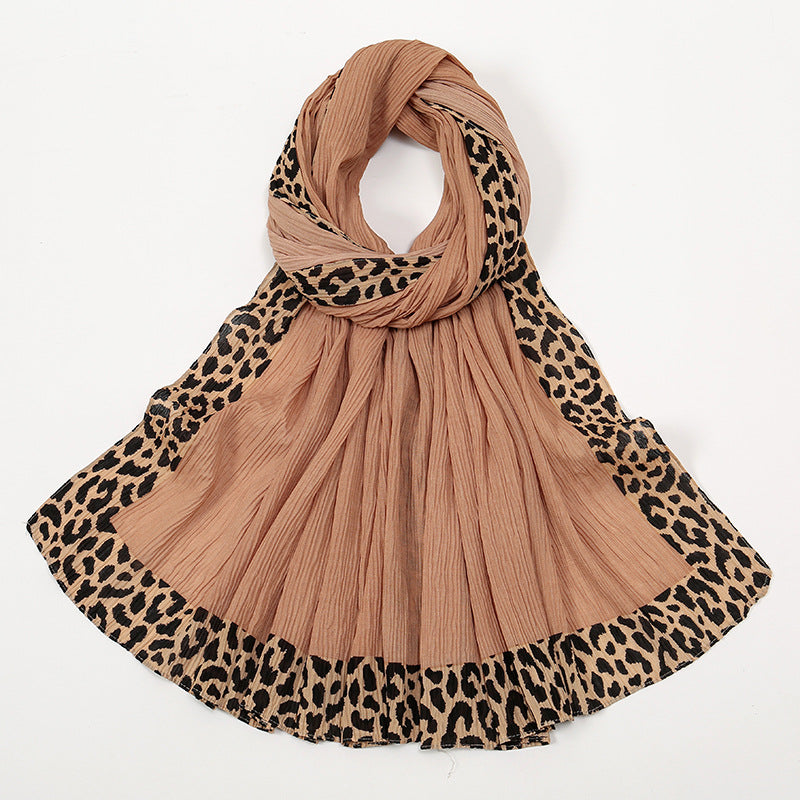 VS773 Hot sale new style leopard wrinkle polyester long scarf solid color headscarf - MinYang Fashion Apparel Accessory Manufacturer