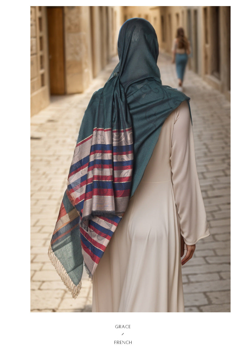 03-9 Striped scarf ethnic style Iranian Turkish hijab/tudung