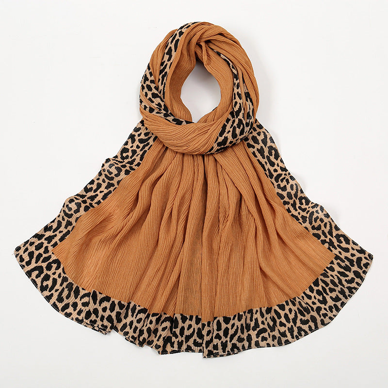 VS773 Hot sale new style leopard wrinkle polyester long scarf solid color headscarf - MinYang Fashion Apparel Accessory Manufacturer