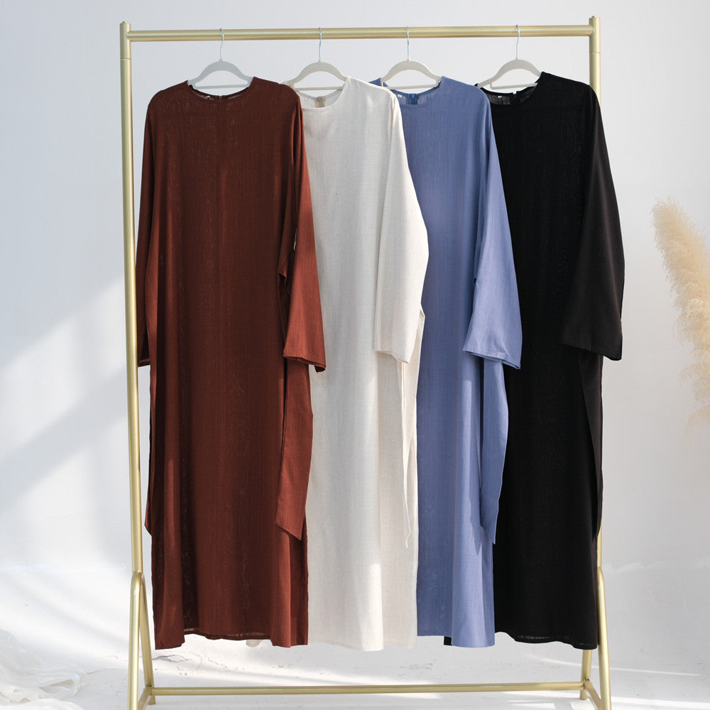 LR936 Fashionable lace-up cotton and linen abaya