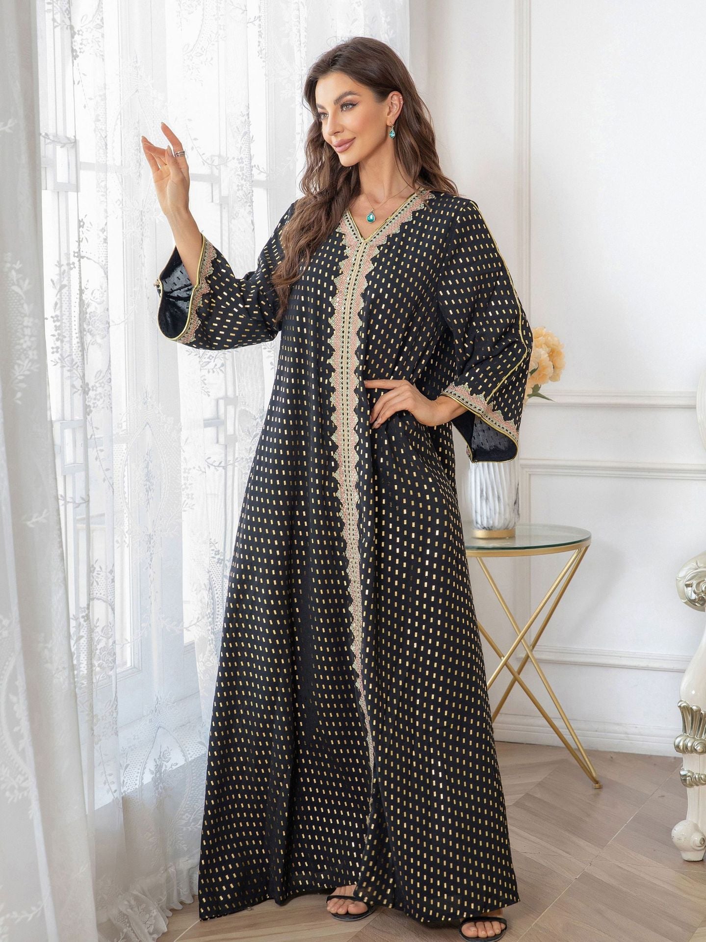 ZD004 Muslim robe gold stamping simple lace slim fit Dubai women's dress abaya Dresses/gowns