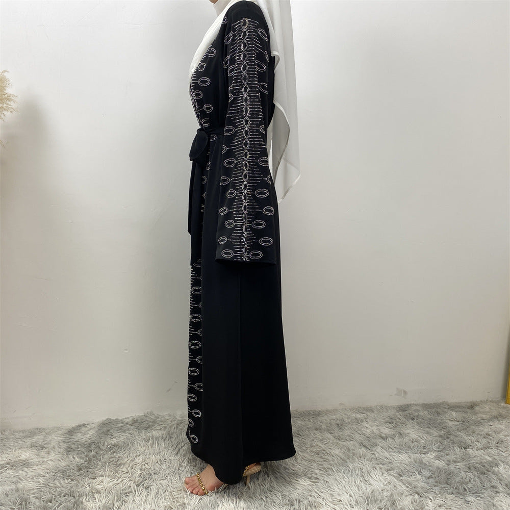 1424 Rhinestone Tie Cardigan Dress with Pockets - MinYang Fashion Apparel Accessory Manufacturer