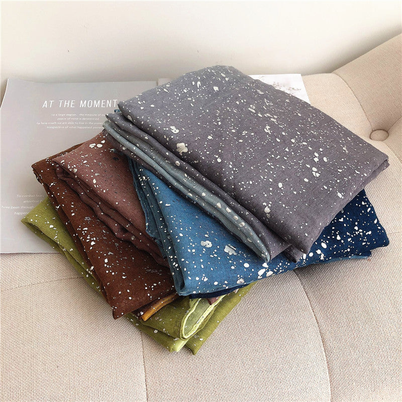 ND406 Cotton and linen solid color silver hot dot gradient color scarf hijab hijab/tudung printed hijab printed scarf Gradient