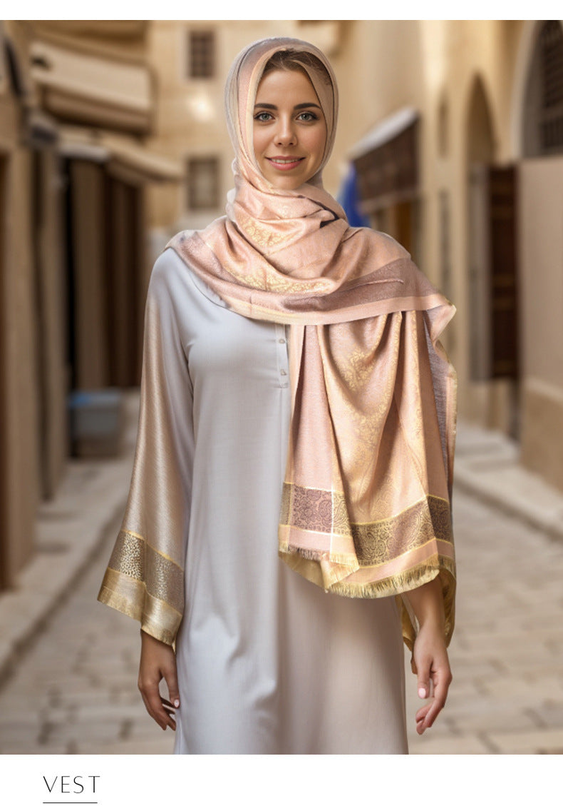 03-7 Selendang sutera berjalur selendang persegi selendang pelindung matahari gaya eksotik mewah mewah Eropah dan Amerika Syarikat jualan panas selendang sutera besar kasual tudung polos bercetak selendang bercetak tudung hijab/tudung