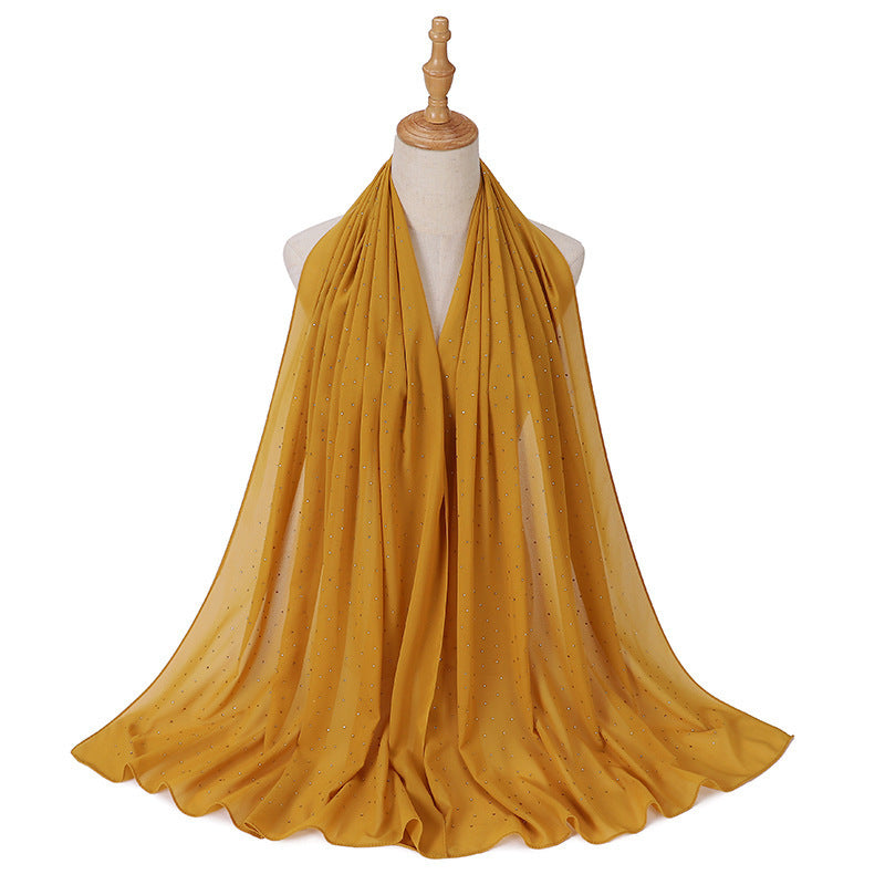 MSL289 plain pearl chiffon hot stamping diamond hijab scarf - MinYang Fashion Apparel Accessory Manufacturer