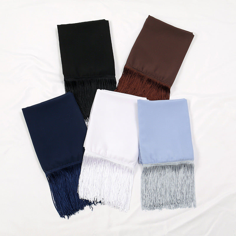 YW016Q Solid Color Pearl Chiffon Long Tassel Headscarf - MinYang Fashion Apparel Accessory Manufacturer