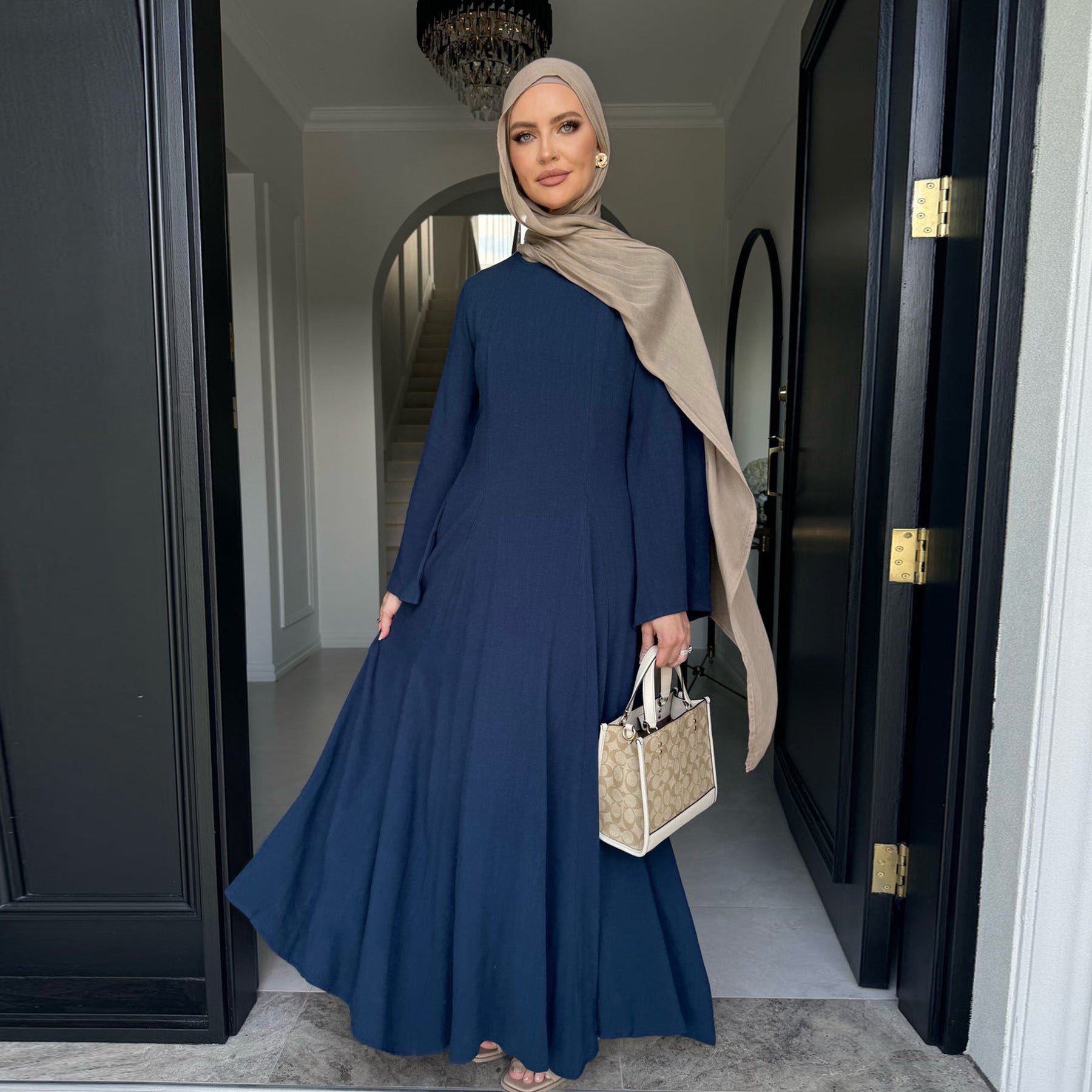 LR941 Abaya solid color swing dress with straps