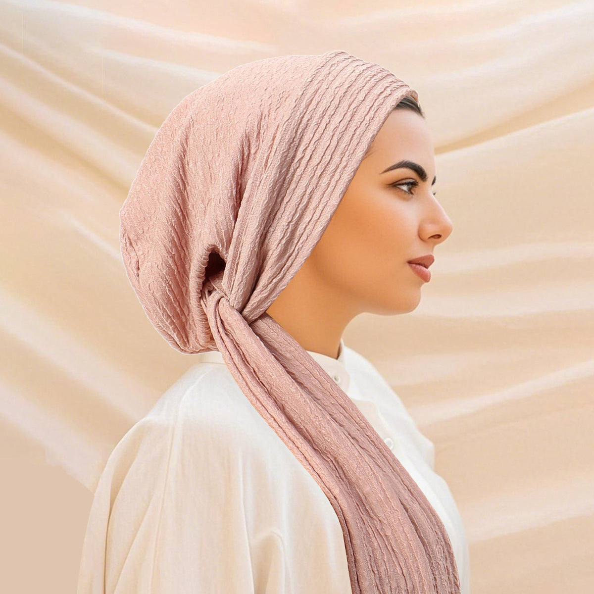 QD040 Solid color elastic wrinkled long tail cap