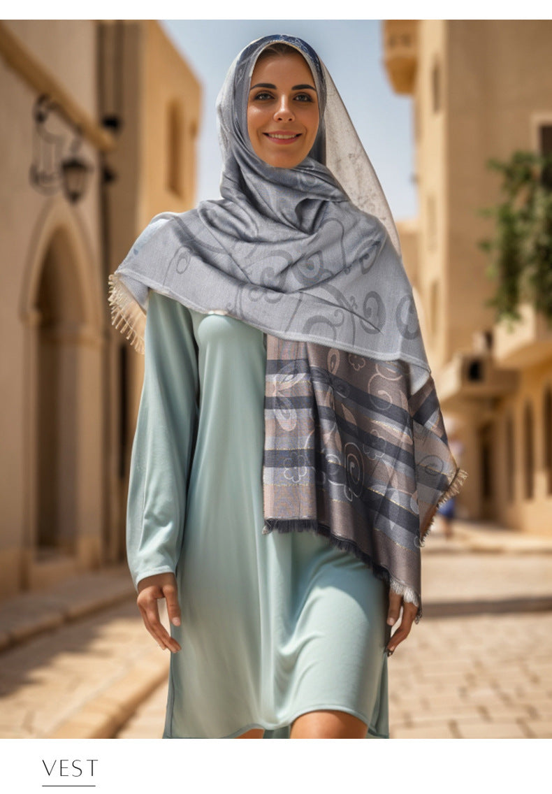 03-9 Striped scarf ethnic style Iranian Turkish hijab/tudung