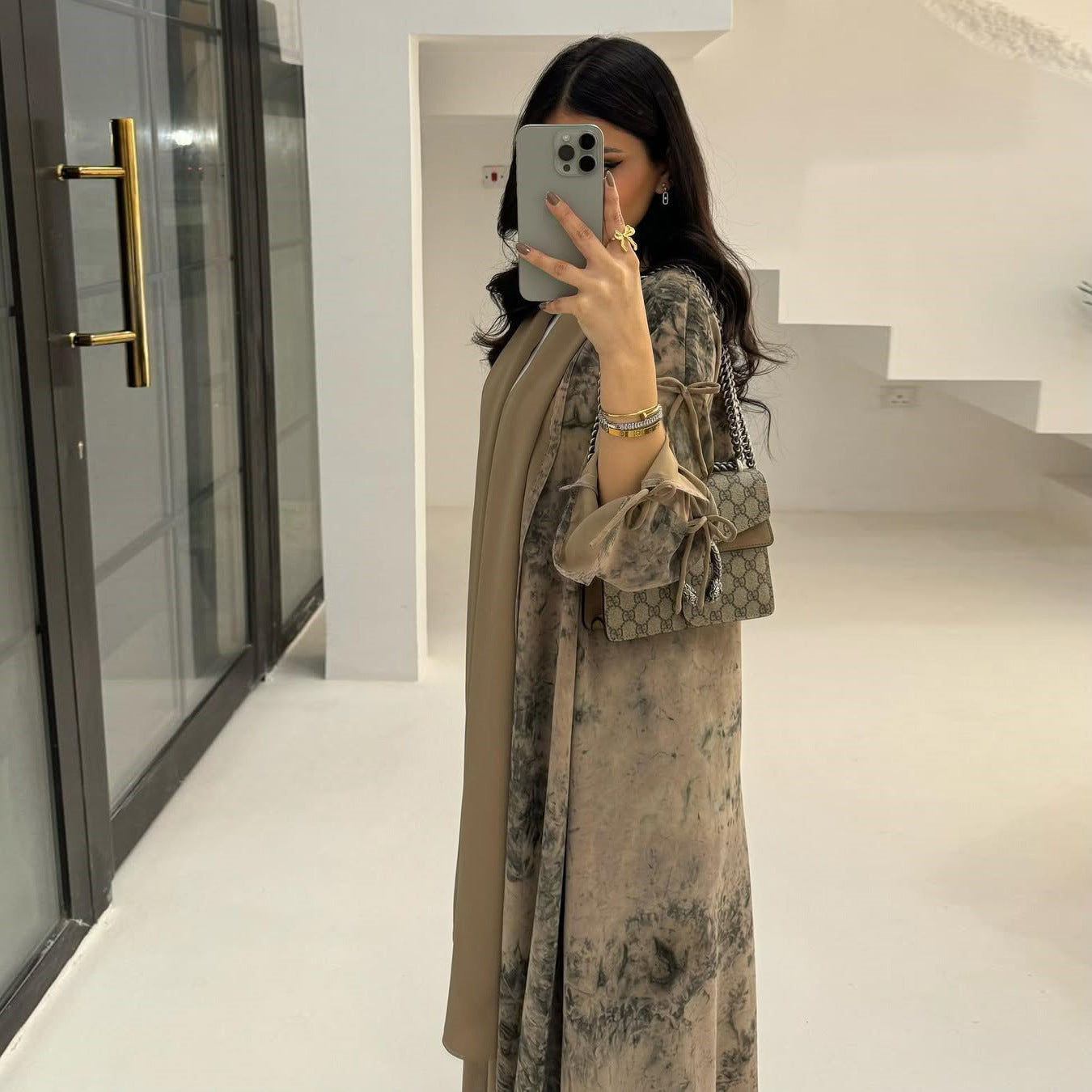 MQ181 Muslim print abaya with hijab two piece set