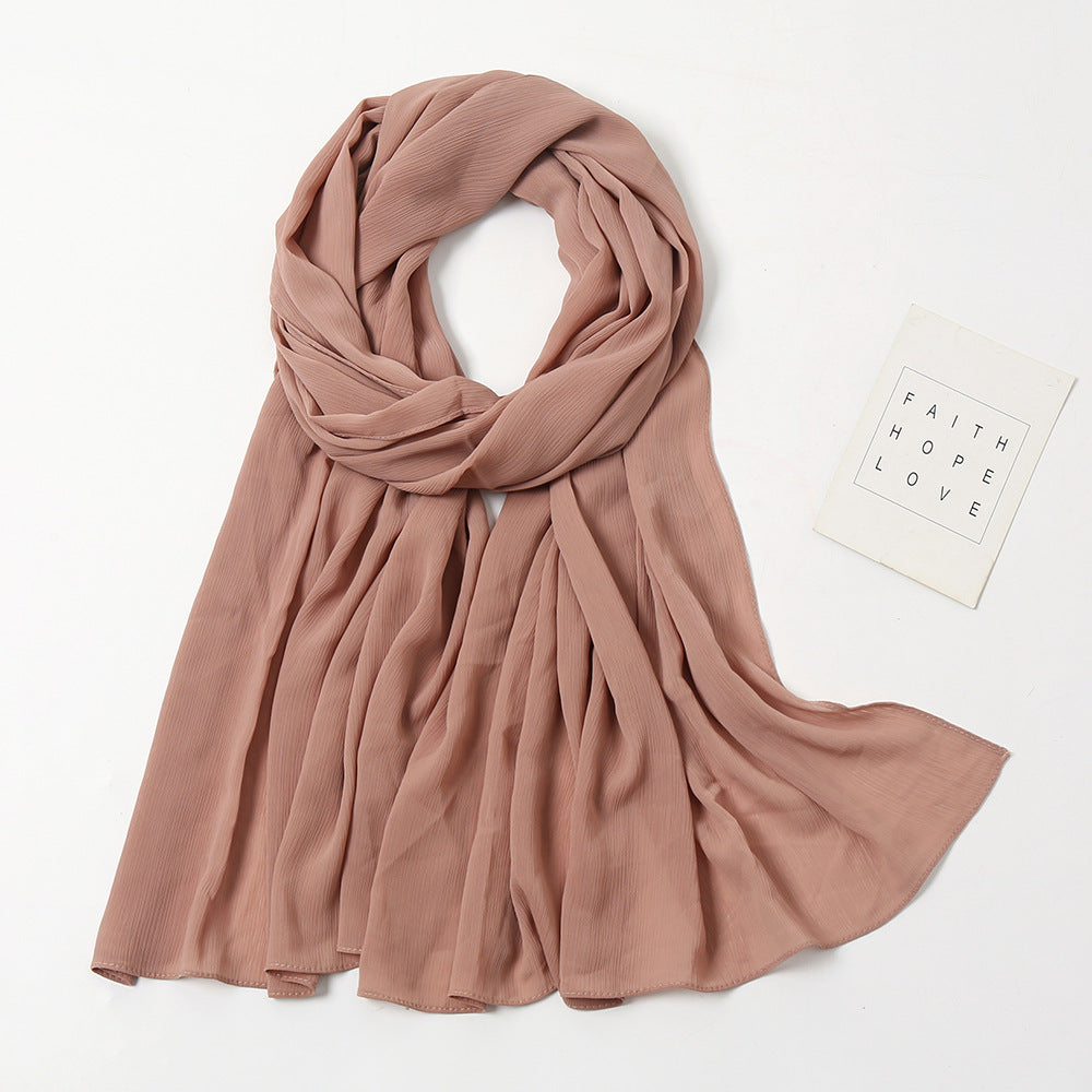 YW72 plain pleated pearl chiffon hijab