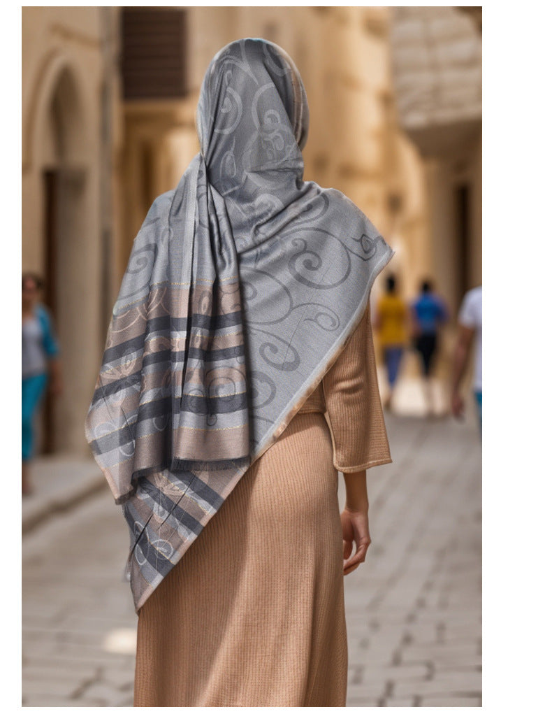 03-9 Striped scarf ethnic style Iranian Turkish hijab/tudung