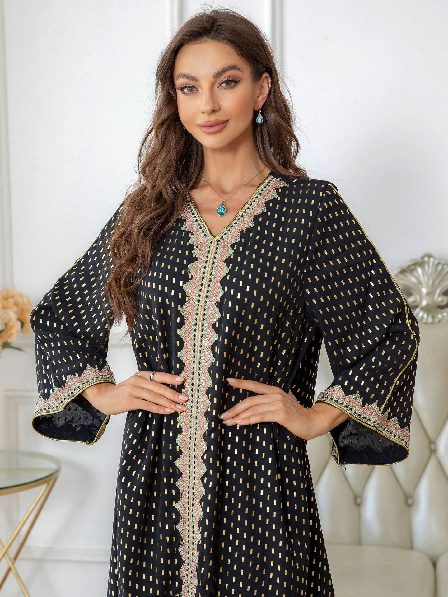 ZD004 Muslim robe gold stamping simple lace slim fit Dubai women's dress abaya Dresses/gowns