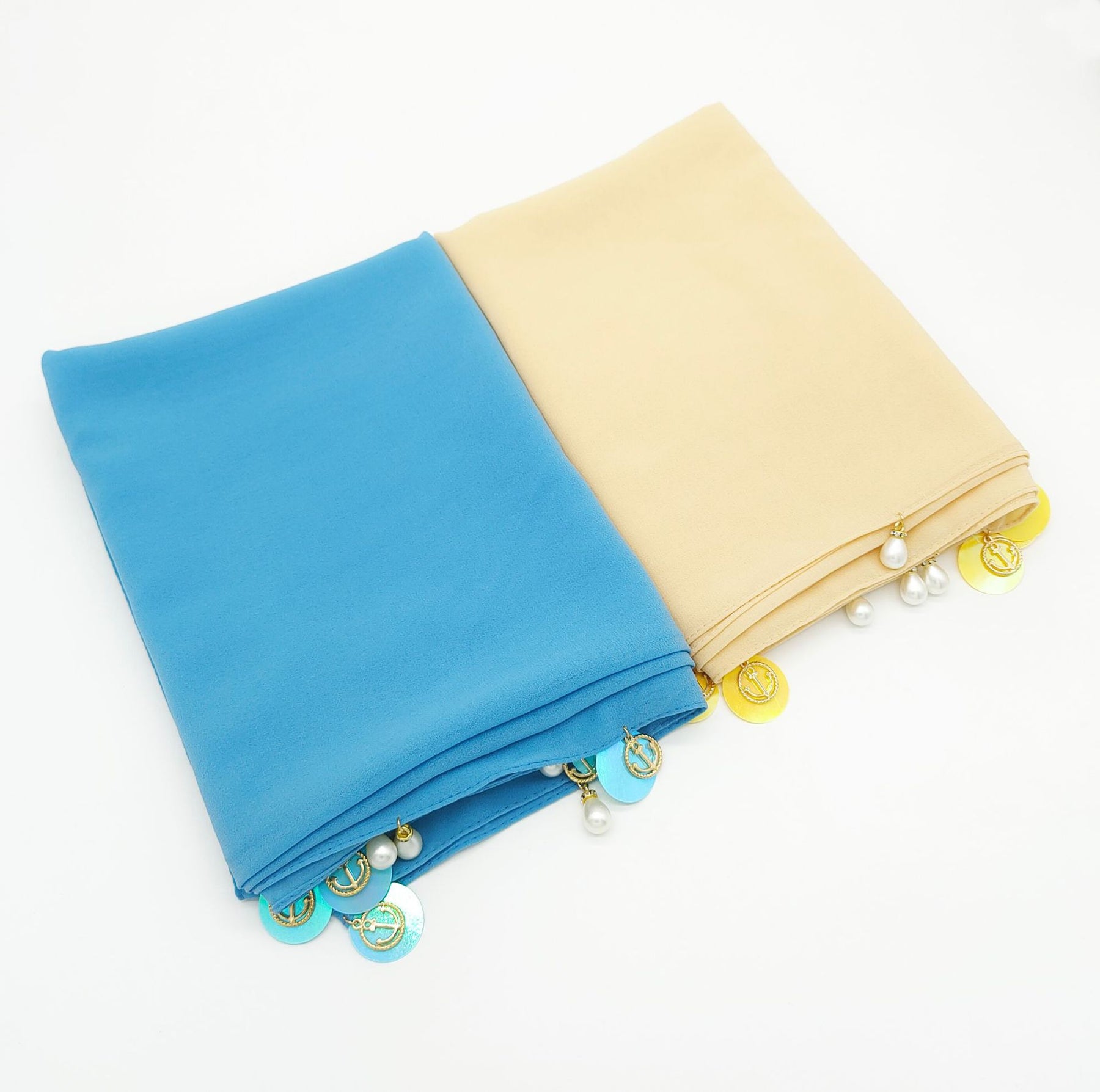 W-0137 Solid color pearl chiffon scarf hijab sequined gauze scarf - MinYang Fashion Apparel Accessory Manufacturer