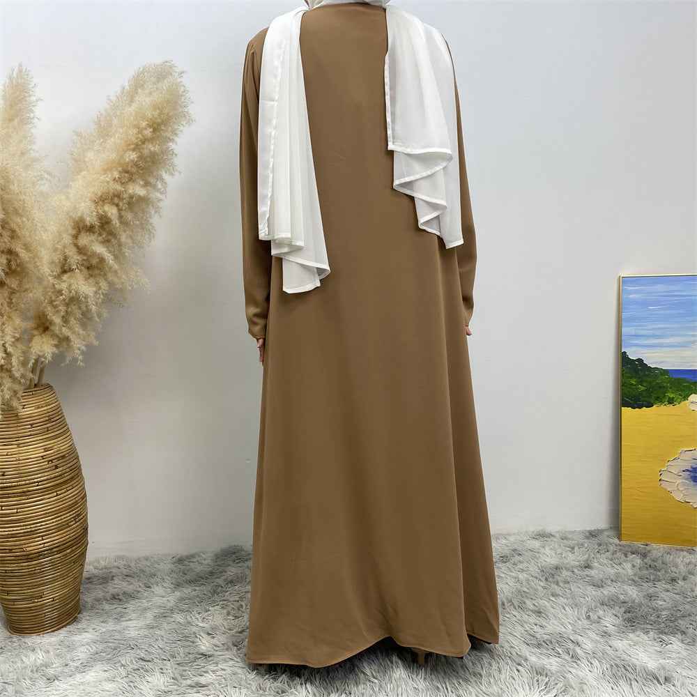 1991 Solid color reversible cardigan with pockets and tie abaya