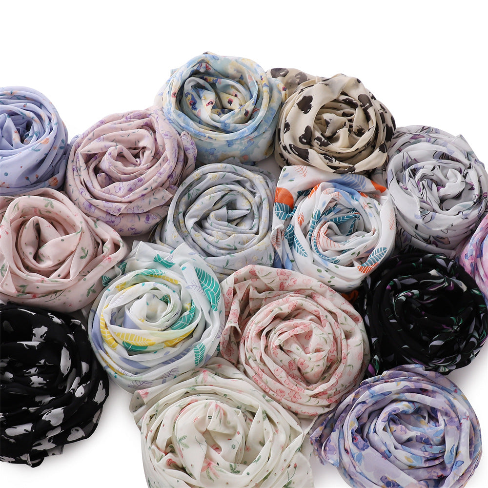 YH1-282 Breathable pearl chiffon print hijab